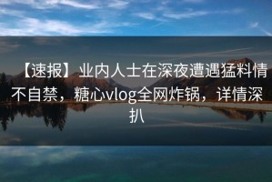 【速报】业内人士在深夜遭遇猛料情不自禁，糖心vlog全网炸锅，详情深扒