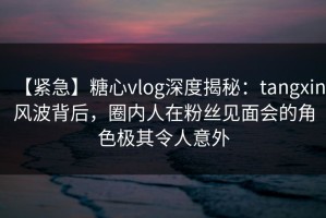 【紧急】糖心vlog深度揭秘：tangxin风波背后，圈内人在粉丝见面会的角色极其令人意外