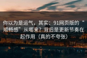 你以为是运气，其实：91网页版的“顺畅感”从哪来？背后是更新节奏在起作用（真的不夸张）