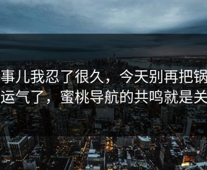 这事儿我忍了很久，今天别再把锅甩给运气了，蜜桃导航的共鸣就是关键