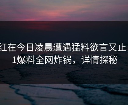 网红在今日凌晨遭遇猛料欲言又止，51爆料全网炸锅，详情探秘