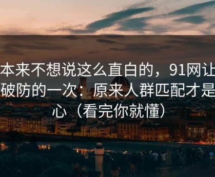 我本来不想说这么直白的，91网让我最破防的一次：原来人群匹配才是核心（看完你就懂）