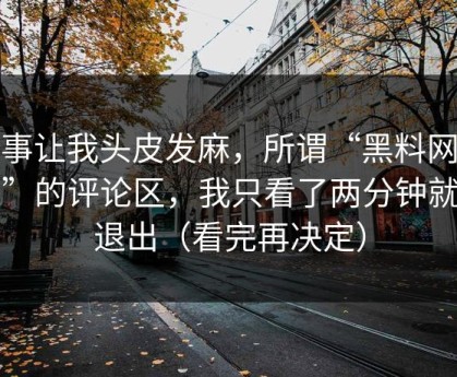 这事让我头皮发麻，所谓“黑料网在线”的评论区，我只看了两分钟就想退出（看完再决定）